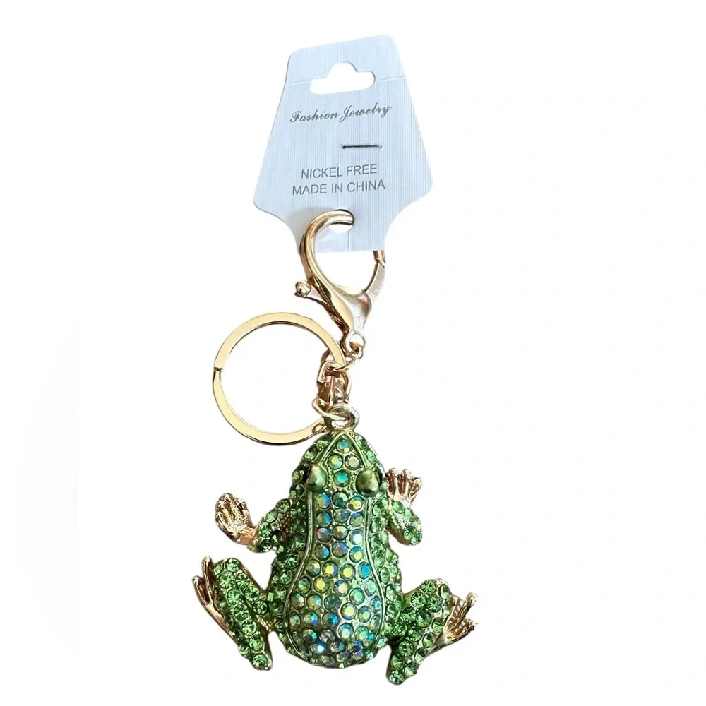 ✨ Whimsical Luxe — Green Crystal Frog Keychain | Sparkle Charm ✨